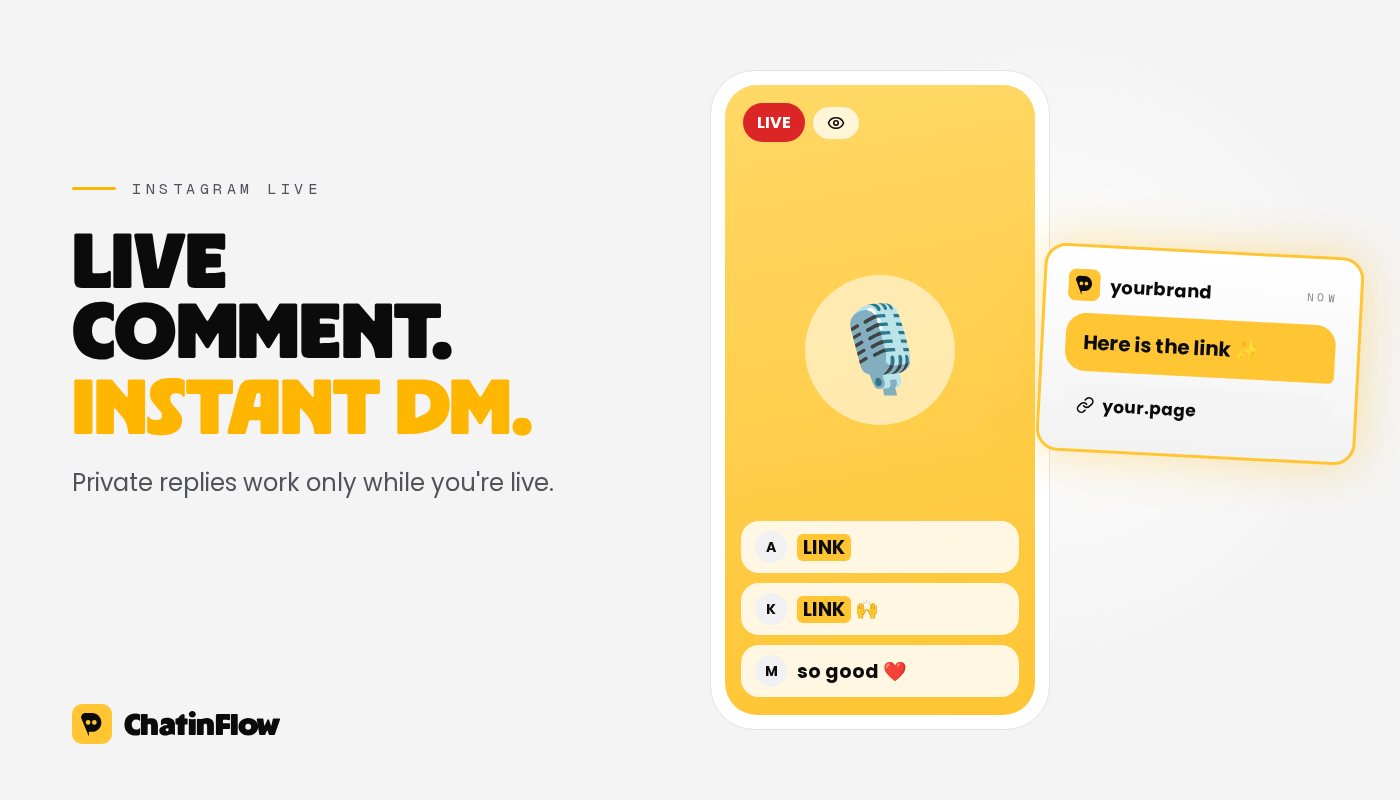 During a live, viewers comment LINK and the link arrives in their DMs within seconds, while the broadcast is still running.