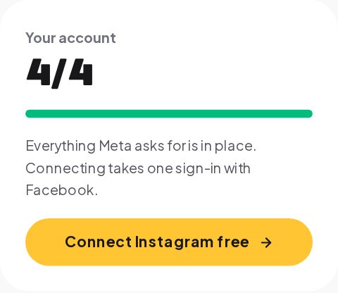 The four settings ticked and the summary saying the account is ready to connect